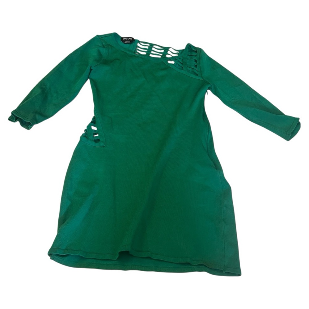 Bebe green long sleeve bandage mini dress caged cut out